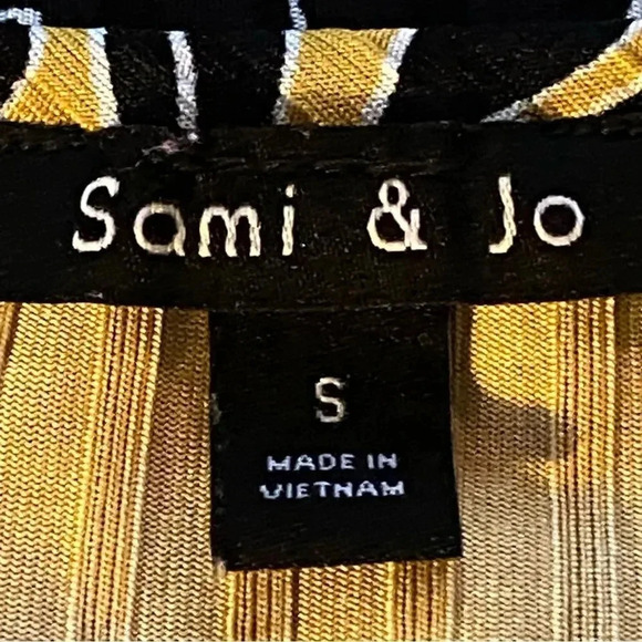 SAMI & Jo S Small Top Shirt Yellow Floral 3/4 Sleeve Square Neck Stretch P21 - Picture 6 of 8